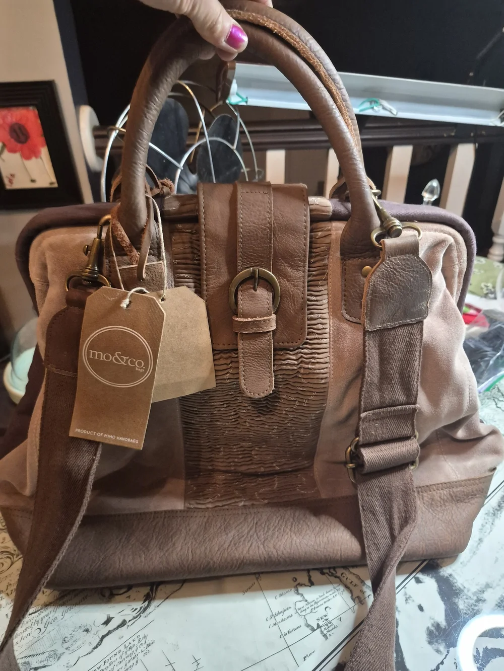 Anthropologie Two-Tone Brown Messenger Satchel
